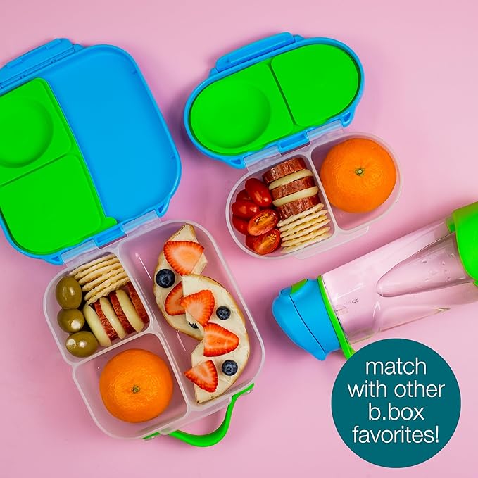 b.box Snack Box Reusable Snack Containers with Lids 2 compartments, Bento Box for kids and toddlers, Leakproof Lunch Box, BPA free and Dishwasher Safe Snack Container (Midnight, 1 3/4 Cup)