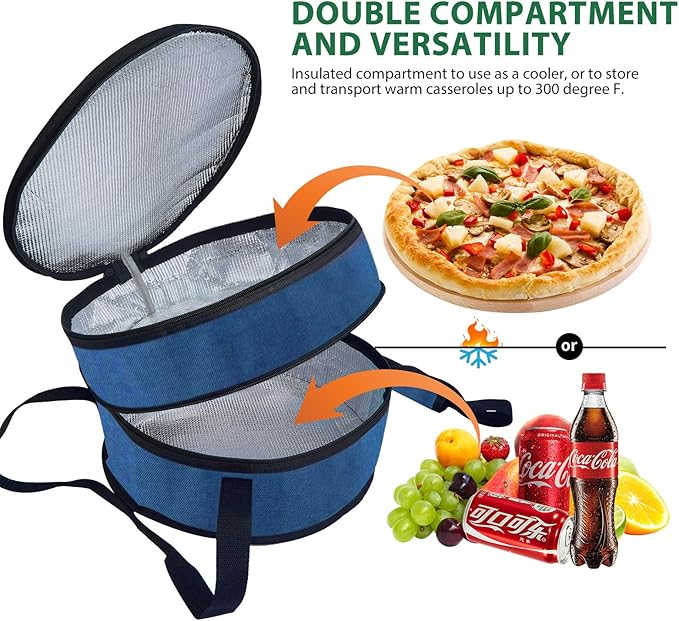 Aufind 12" 2 Pack Pie Carrier with Lid and Insulated Food Carrying Case Bag, Reusable Food Storage Containers for Pies, Cheesecake, Pizza, Nuts Fruit (Blue)