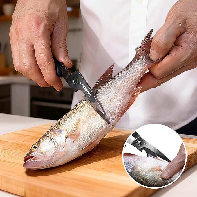 WORKPRO Kitchen Scissors, All Purpose Kitchen Shears with Detachable Titanium Coated Blades for Easy Cleaning, Heavy Duty Scissors for Meat, Fish, Nuts, Vegetables, Protective Cover Included