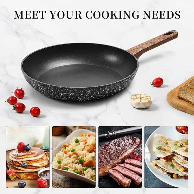 Innwewell 11 inch Nonstick Frying Pan, Non Stick Frying Pan Large Skillet Pan Omelette chef's Pan, Induction Compatible, No Toxic & PFOA Free, Black