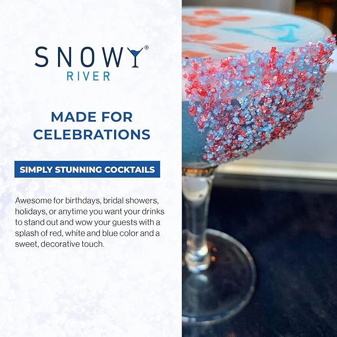 Snowy River Americas, Cocktail & Margarita Sugar Rimmer - Vibrant Naturally Colored Sugar for Cocktail Rimming, Baking & Decorating, Medium Crystal - 4oz