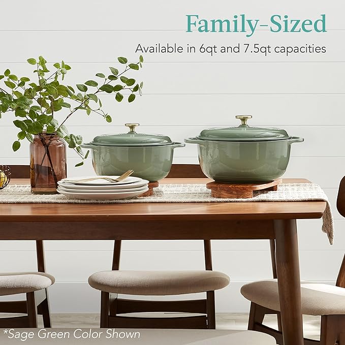 Best Choice Products 7.5 Quart Enamel Cast-Iron Round Dutch Oven, Family Style Heavy-Duty Pre-Seasoned Cookware for Home, Kitchen, Dining Room, Oven Safe w/Lid, Dual Handles - Deep Olive Green