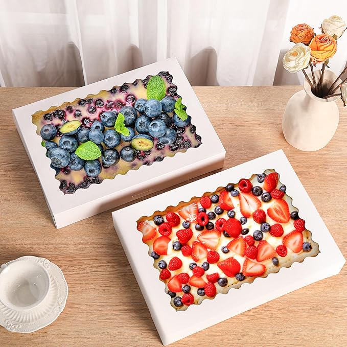 24pcs Cookie Boxes,14x10x2.5 Inch Large Bakery Boxes with Window for Pies Chocolate Strawberries Muffins Donuts Pastry Dessert Christmas(White) (White, 14 * 10 * 2.5inch/24pcs)