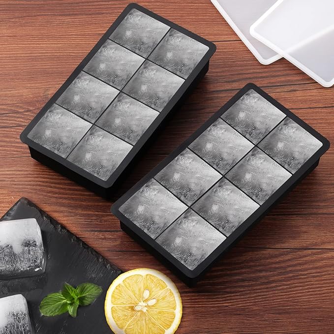 Ice Cube Trays Silicone,2 Pack Ice Cube Molds with Removable Lids,Stackable Ice Trays for Freezer,Ice Maker Reusable and BPA Free for Whiskey, Cocktail, Chilled Drink (8 Big Square Ice Cubes)