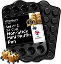Wrenbury Mini Muffin Pan Non Toxic Set of 2 - Non Stick 24 Cup Small Cupcake Tray for Baking Joyful Bites - Dishwasher Friendly - Health Conscious Baking - 1.8" Cup