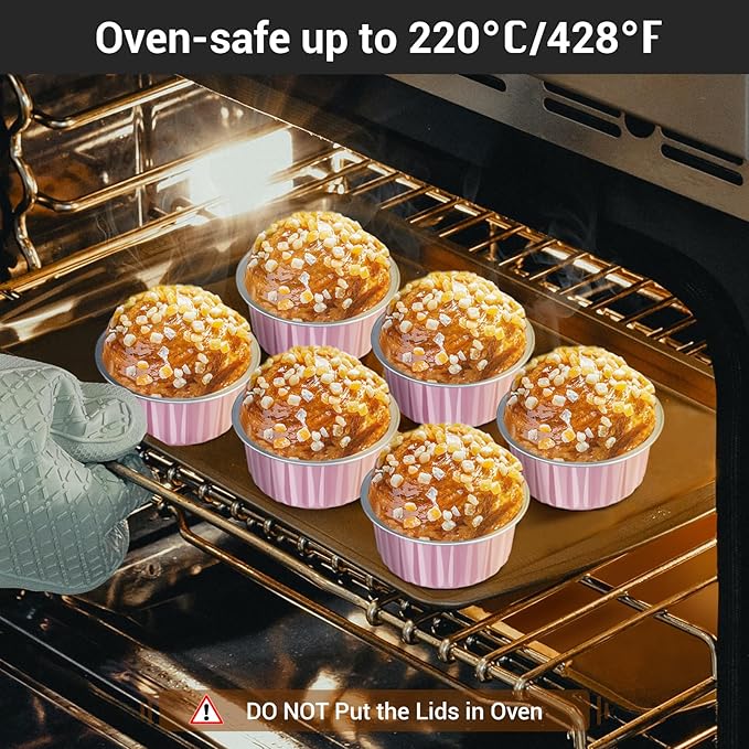 EUSOAR Cupcake Liners, 5oz 100pcs Aluminum Foil Cupcake Liners, Muffin Liners Cups with Lids, Disposable Aluminum Foil Cupcake Baking Cups Holders Cases Boxes Pans with Lids