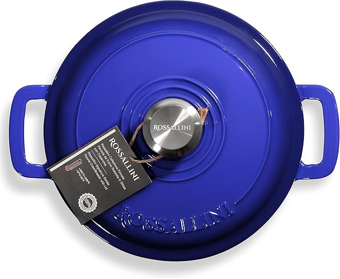 Signature Enameled Cast Iron Dutch Oven, Non-Stick Serving Pot with Tight Fitting Lid for Perfect Roasting, Baking, Sauteing, and Bread Making | 5.5Q (5.2L) - Indigo Blue
