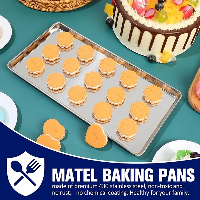 3 Pcs Baking Sheet Pan Set 13.8 × 9.8 × 0.6 Inches Cookie Sheet Large Toaster Oven Pans Stainless Steel Tray Barbecue Grill Pan Rectangle Trays Oven, Non-stick, Easy Clean
