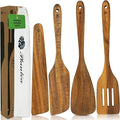 Wooden Spatula for Cooking – 4 Piece Acacia Wood Spatula for Non-Stick Cookware – Durable & Easy to Clean - Comfortable Handle, Ideal Kitchen Gift
