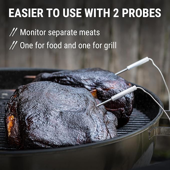 ThermoPro 650 ft Wireless Meat Thermometer Digital for Grilling and Smoking, 2 Probes Bluetooth Meat Thermometer for Cooking Turkey Fish Beef, Rechargeable Smoker Accessories for BBQ Oven