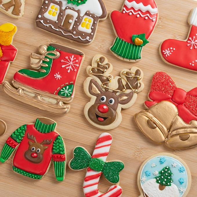 Flycalf Christmas Cookie Cutters Reindeer Shapes with Plunger Stamps Holiday PLA Baking Accessories Cutter Molds Gifts Decorative Party 3.5" Kitchen Cake Supplies