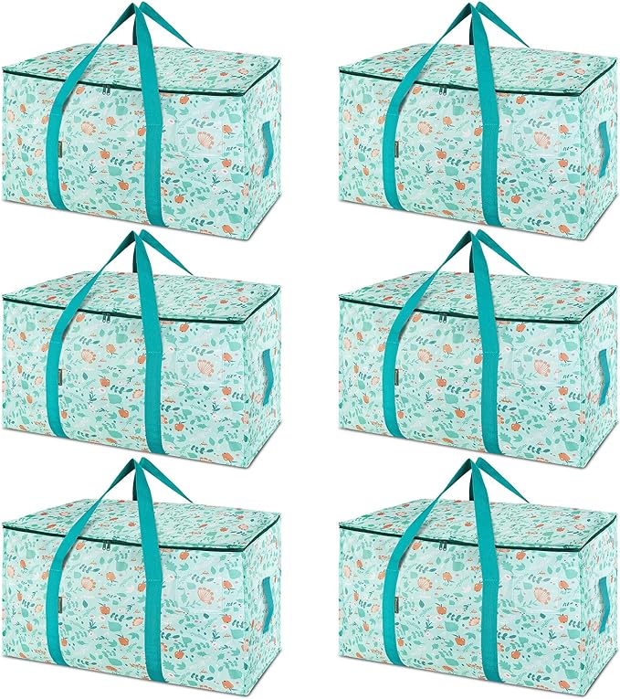 BALEINE 6-Pack Oversized Moving Bags with Reinforced Handles, Heavy-Duty Storage Tote for Clothes, Moving Supplies (Spring Stroll, 6-Pack)