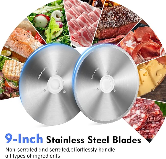 CUSIMAX Meat Slicer,9"Electric Food Slicer with 2 Stainless Steel Blades,1-20mm Adjustable Thickness for Home Use,Removable Food Carriage for Easy Cleaning