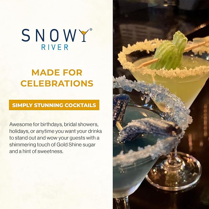 Snowy River Gold, Cocktail & Margarita Sugar Rimmer - Vibrant Naturally Colored Sugar for Cocktail Rimming, Baking & Decorating, Medium Crystal - 16oz