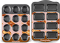 HONGBAKE Nonstick Muffin Pan 12 Cup and Mini Loaf Pans 8 Cavity, Cupcake Tin for Baking and Small Banana Bread Tray - Grey