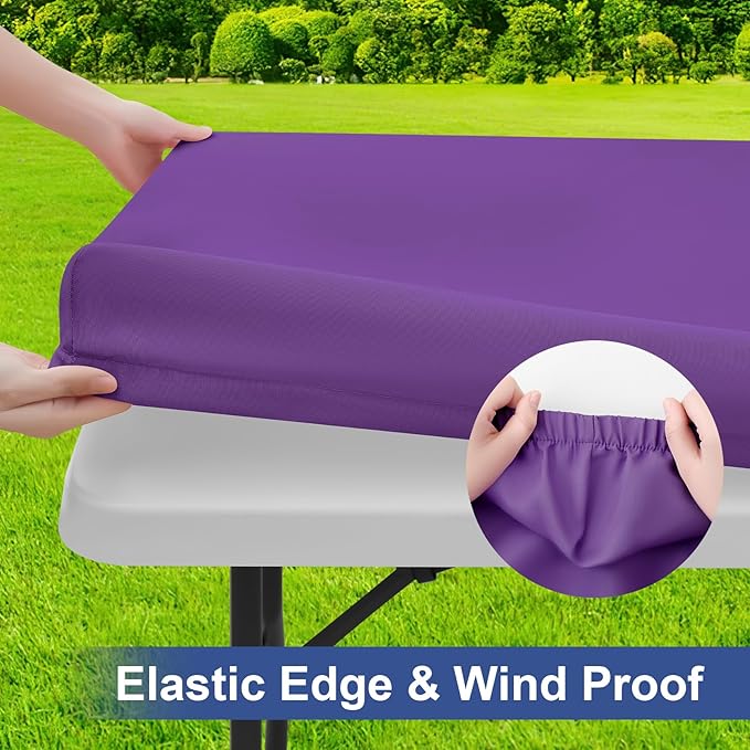 homing Rectangle Table Cloth Cover, Waterproof Polyester Elastic Fitted Tablecloth, Fits for 5 Foot Folding Tables, Washable Table Protector for Picnic, Camping, Outdoor (Purple, 30" x 60")