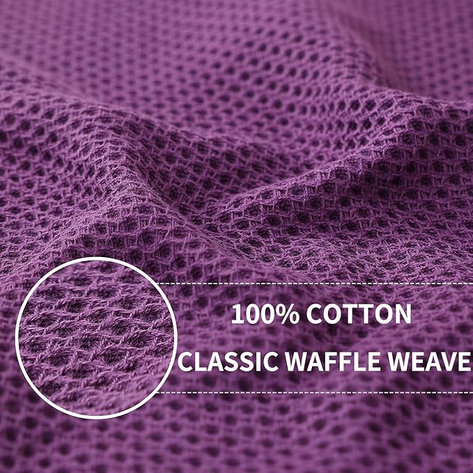 Homaxy 100% Cotton Waffle Weave Kitchen Dish Cloths, Ultra Soft Absorbent Quick Drying Dish Towels, 12 x 12 Inches, 6-Pack, Purple