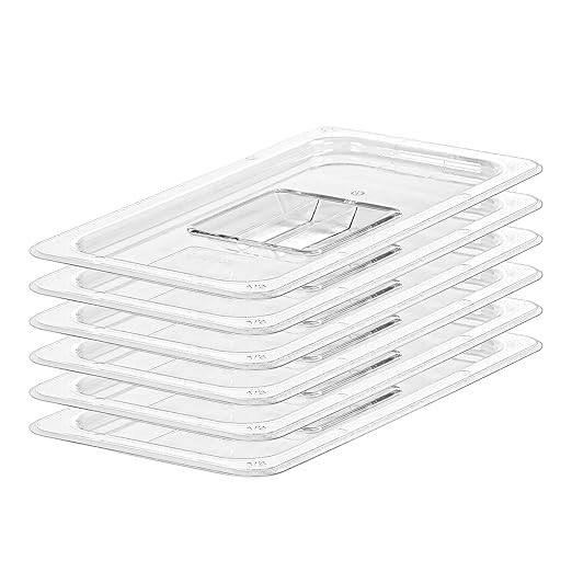 6 PCS Clear Food Pan Lids Universal 1/3 Size Polycarbonate Lids with Handle Food Storage Container Cover for Commercial Restaurant Hotel Dishwasher Safety BPA Free