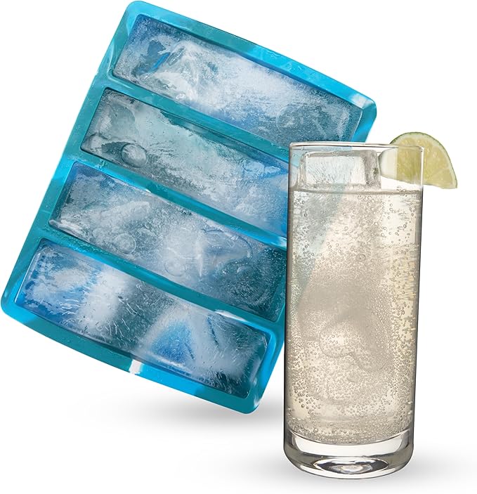 Host Ice Cube Tray, Makes Four 5-Inch Long Cubes, Durable Silicone Trays with Easy Release Design, Perfect for Water Bottles and Highball Glasses, Home Bar Accessories, Set of 1, Blue Marble