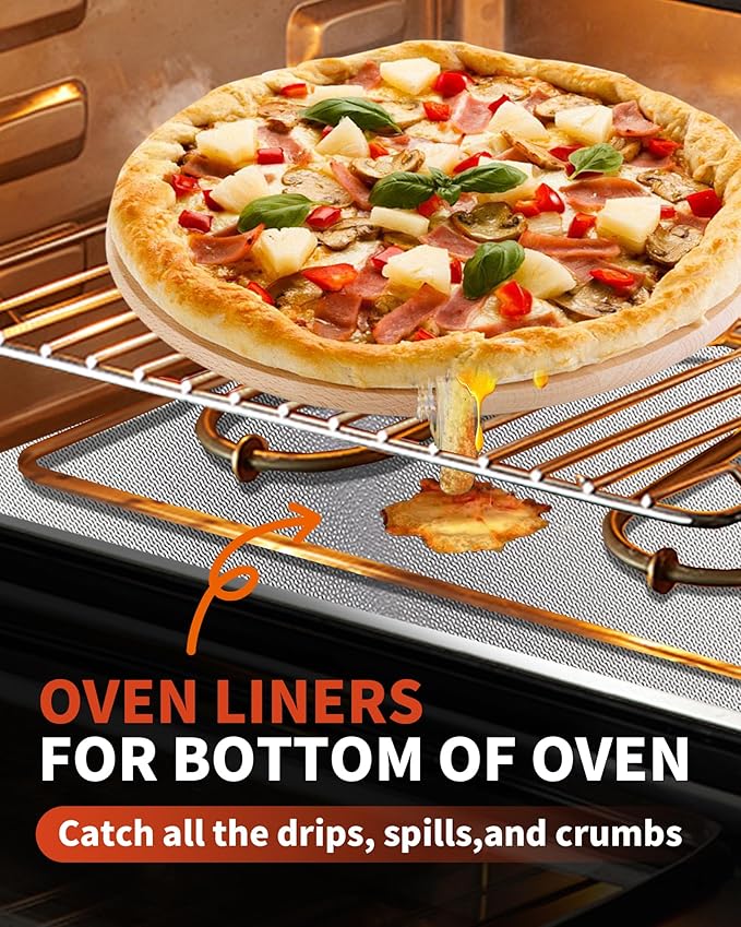 Oven Liners for Bottom of Oven - 2 Pack Large Heavy Duty Oven Mats, 17"x 25" Reusable Matt Liner for Electric, Gas, Toaster Ovens & Grills, BPA & PFOA Free, Kitchen Essentials, Silver