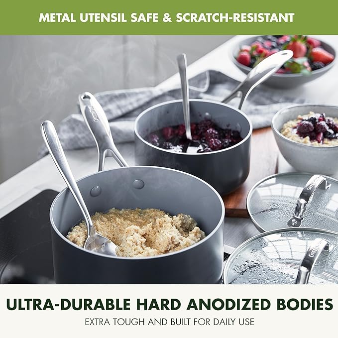 GreenPan 16 Piece Valencia Pro Ceramic Nonstick Cookware Set, PFAS-Free, Induction Ready, Hard Anodized Pots & Pans with Lids, Compatible on All Cooktops, Dishwasher & Oven Safe, Gray