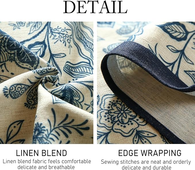 ISAENNE Designer French Linen Extra Long Rectangle Tablecloth,Blue Floral Washable Indoor Table Cloth,Durable Home Decor Tablecloths for Dining Thanksgiving Kitchen Party,63"*110"-Ruyi B