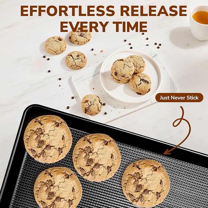 Nonstick Baking Sheet Pan Set of 3, Heavy Duty Cookie Sheets for Oven, 0.6mm Thick Quarter Size & Half Size & Jelly Roll Pan, Rustproof & Easy Clean with Textured Surface(Black)