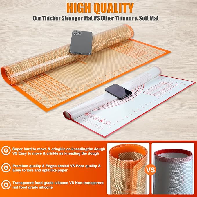 Silicone Pastry Mat 36x24 Inch - Nonstick Baking Mat Perfect for Dough, Pastry, Pie Crust, Fondant, Bread, Cookies, Pasta, Pizza