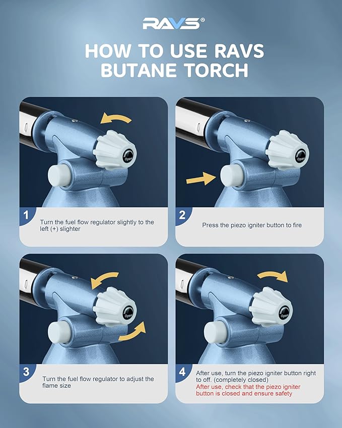 RAVS Dual Flame Butane Torch Lighter, Professional Kitchen Torch with 20G Large Capacity, Adjustable Flame, Blue Cooking Torch for Creme Brulee, BBQ, Baking, Gifts for Women (Butane Gas Not Included)