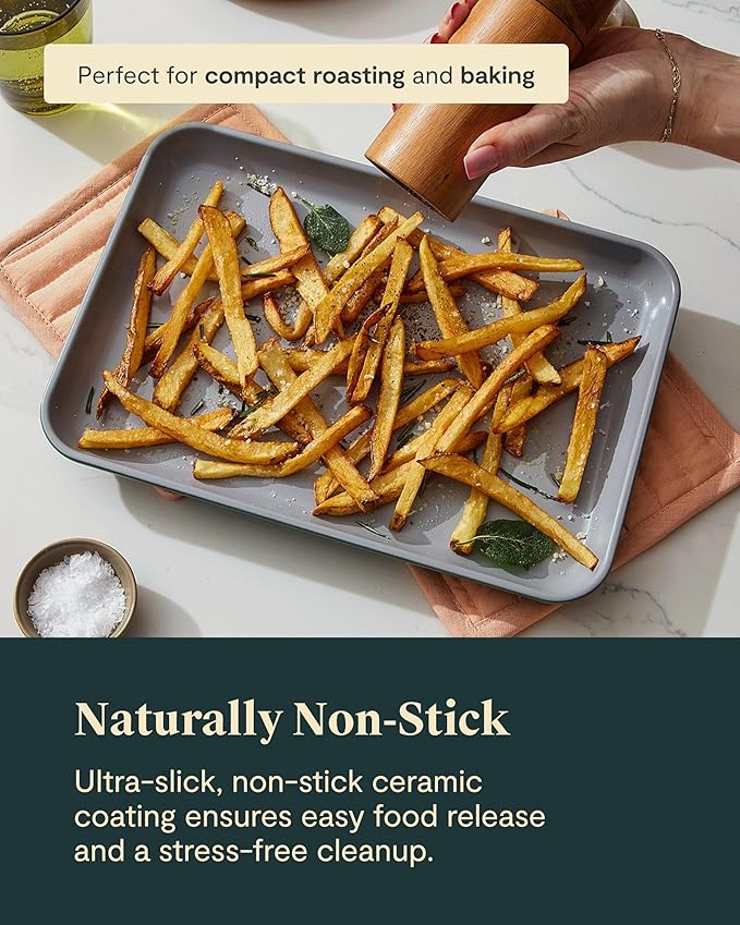 Caraway Nonstick Ceramic Small Baking Sheet (9x13”) – Non-Toxic, PTFE & PFOA Free – Oven Safe – Aluminized Steel Core – Mini Sheet Pan for Baking, Roasting & More - Black