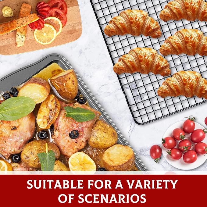 Baking Sheet with Rack Set - 3 Baking Sheets + 3 Cooling Racks, Carbon Steel Cookie Sheets & Cooling Racks in Multiple Sizes, Thickened & Warp-Resistant, Dishwasher Safe