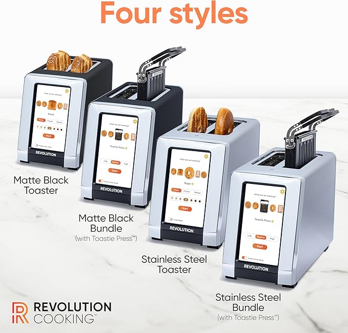 Revolution R180 Connect Touchscreen Smart Toaster with High-Speed InstaGLO Technology – Choose from 6 Bread Types, 7 Browning Levels, & Toastie Press Mode (Black, 2-Slice)
