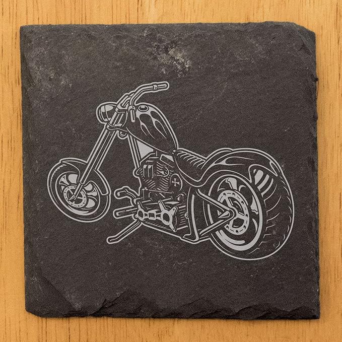 Level Up Your Man Cave: Rustic Chopper Coasters for The Motorcycle Enthusiast - Square Slate - Set of 4