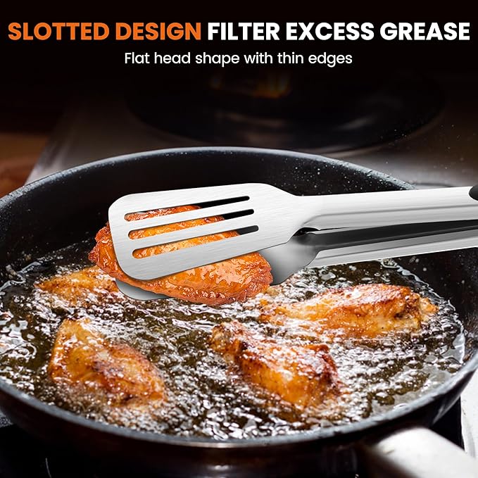 Kitchen Tongs for Cooking,Stainless Steel Spatula Tongs Locking Metal Tongs for Grilling/Barbecue/BBQ,Serving,Buffet,Perfect for Flipping Steak and Fish,Set of 2 (9 & 12 inch)