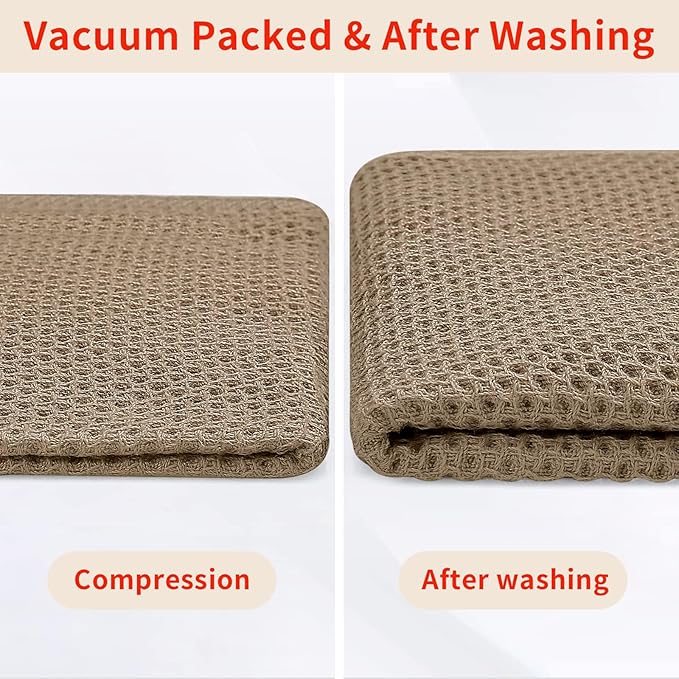 Homaxy 100% Cotton Waffle Weave Kitchen Dish Towels, Ultra Soft Absorbent Quick Drying Cleaning Towel, 13 x 28 Inches, 6-Pack, Tan