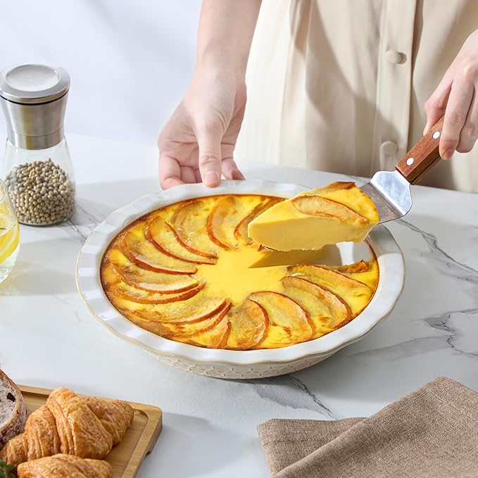 MALACASA 9 Inch Pie Pan, Embossed Deep Dish Plate, 45 OZ Round Quiche Baking Dish for Oven, Fluted for Apple Pie and Quiche, Set of 2, Series LYDIA