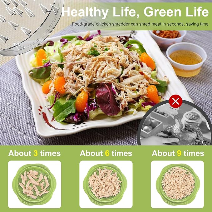 Chicken Shredder Large Chicken Breast Shredder Tool Twist with Brush&Fork, Visible Meat Shredder Machine, Anti-Slip Strip, Ergonomic Handle, BPA Free, Pork Beef Chicken(Matcha)