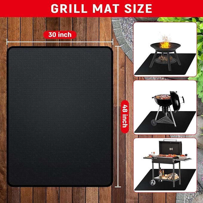 48 x 30 inch Under Grill Mats for Outdoor Grill, Double-Sided Fireproof, Oil and Waterproof Protective Mat for Grass and Deck, Outerdoor BBQ Fire Pit Fireplace Mat