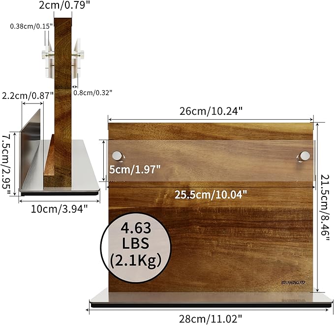 Acacia Wood Magnetic Knife Block Stand with Thickened Acrylic Shield - Double-Sided Powerful Magnet Holder for 10+ Knives, Anti-Slip Base & Space-Saving Design
