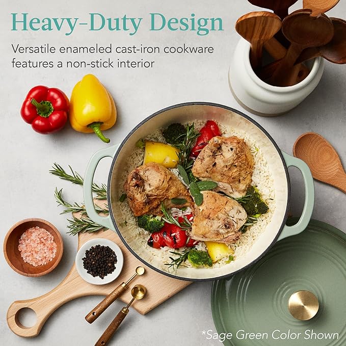 Best Choice Products 6 Quart Enamel Cast-Iron Round Dutch Oven, Family Style Heavy-Duty Pre-Seasoned Cookware for Home, Kitchen, Dining Room, Oven Safe w/Lid, Dual Handles - Black Licorice