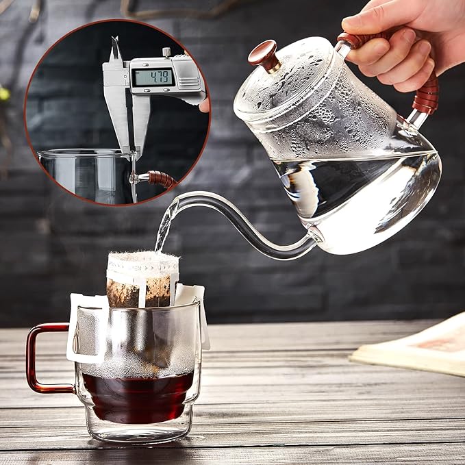 Unbreakable Gooseneck Kettle for Drip Coffee, 20oz/600ml Glass Coffee Kettle with Lid