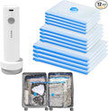 Vacuum Storage Bags for Travel - 12 Pack Compression Packing with Wireless Electric Pump for Luggage Vacuum Seal Bags for Clothes Suitcase Space Saver Organizer 4 XSmall/4 Small/4 Medium