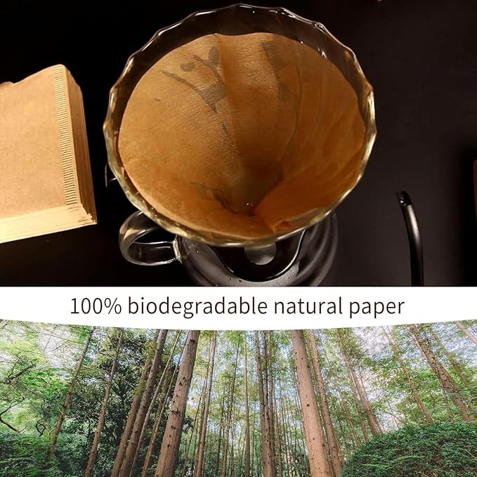 Coffee Filter, Size 02 Cone Coffee Filters Disposable, 100 Count Unbleached Natural Paper Filters 2-4 Cup, 2 Cone For V60 For Pour Over Droppers and Drip Coffee Maker (Brown)