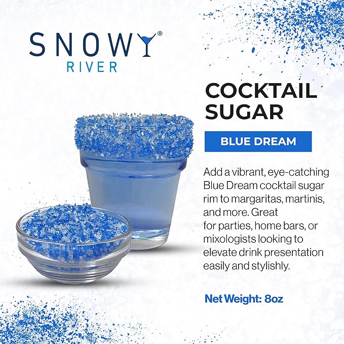 Snowy River Blue Dream, Cocktail & Margarita Sugar Rimmer - Vibrant Naturally Colored Sugar for Cocktail Rimming, Baking & Decorating, Medium Crystal - 8oz