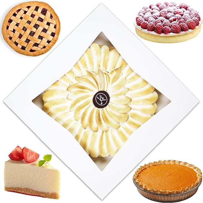 BAKELUV Pie Boxes for 9 Inch Pie | White, 25 Pack | 9x9x2.5 Bakery Box with Window, 9x9 Cookie Box, 9 Inch Pastry Boxes with Window Bulk, Cake Boxes, Auto Pop Up