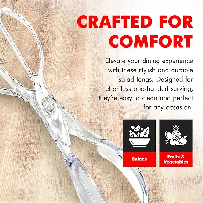 Chef Craft Premium Salad Scissor Tongs, 11.25 inch, Clear