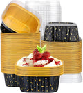 EUSOAR Baking Pans with Lids, 100pcs 10oz/300ml Aluminum Foil Ramekins Disposable Containers, Square Creme Brulee Cups Cupcake Liners Muffin Cup Mini Cake Loaf Bread Holders for Birthday Wedding