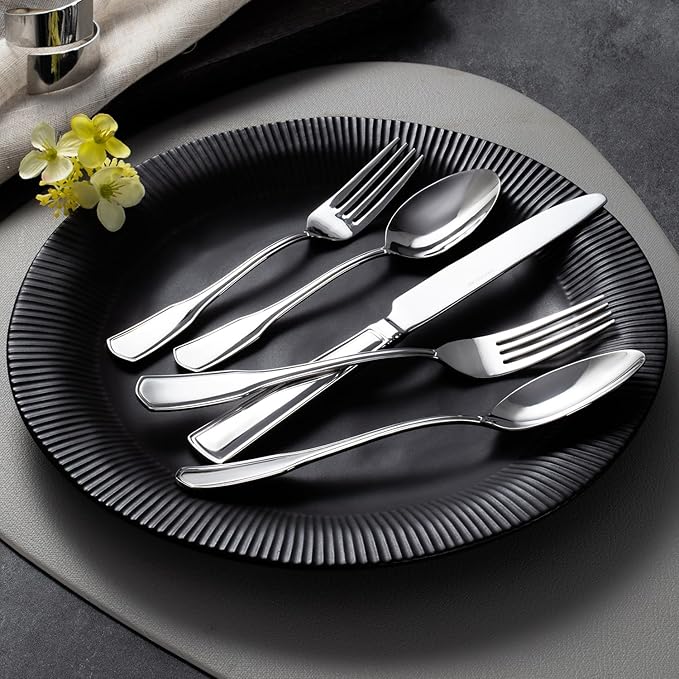 KINGSTONE 30-Piece Silverware Set, 18/10 Stainless Steel Flatware Set for 6, Tableware Cutlery Set, Utensil Sets for Home Restaurant, Mirror Finish, Dishwasher Safe