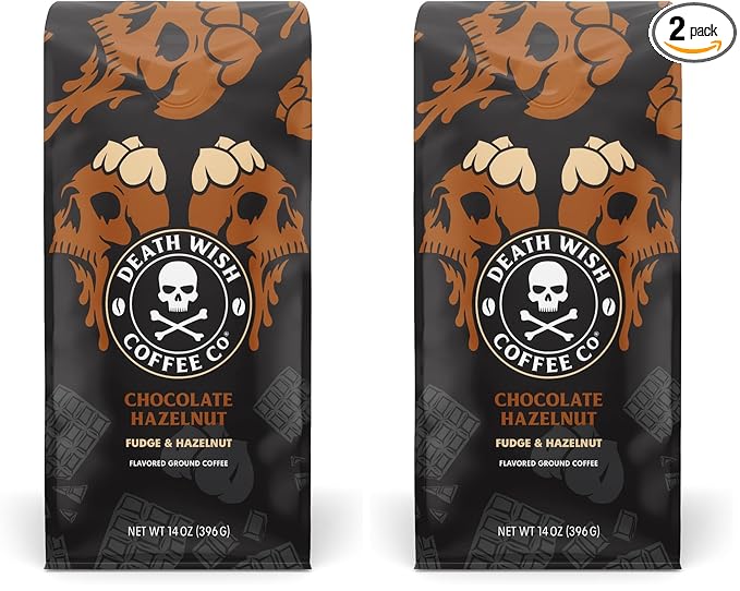 DEATH WISH COFFEE - Chocolate Hazelnut Ground Coffee, Fair Trade (14 oz) (Pack of 2)