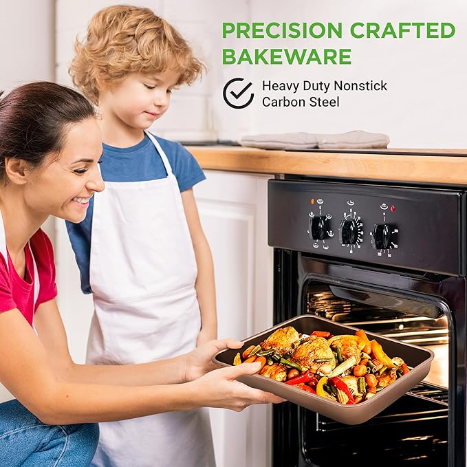 NutriChef 6-Piece Nonstick Bakeware Set, Carbon Steel Baking Pans Set, Includes Cookie Sheets, Wide & Square Bake Pans, Bread Loaf & Round Cake Pan, Muffin Pan - Gold